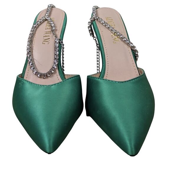 Azalea Wang Ashley Stiletto Heels 6 Green Rhinestone Ankle Strap Pointed Toe - Picture 5 of 10